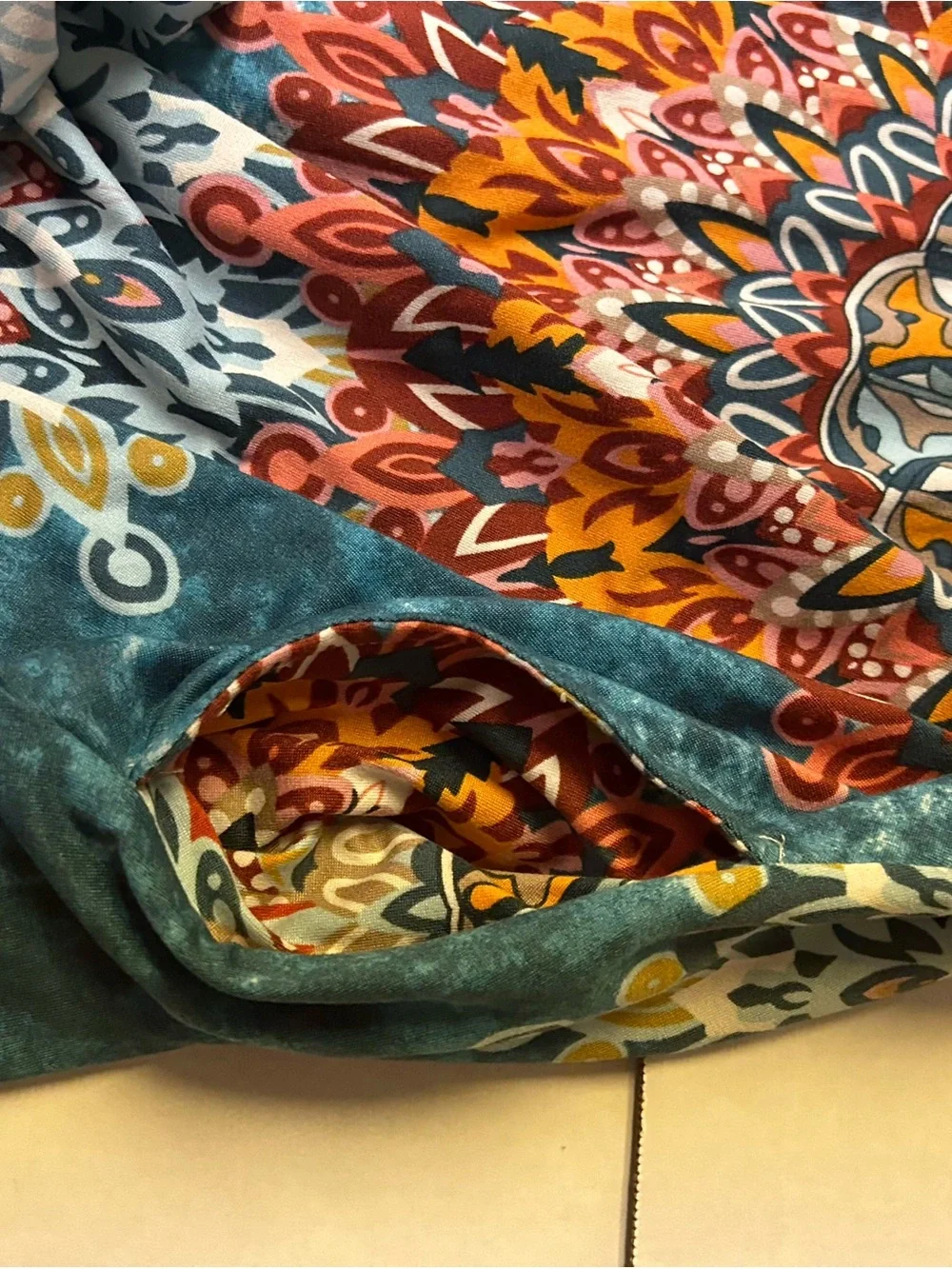 Teal Multicolor Mandala Print Sleeveless Tank Midi Dress size Large w/ pockets - Picture 5 of 7